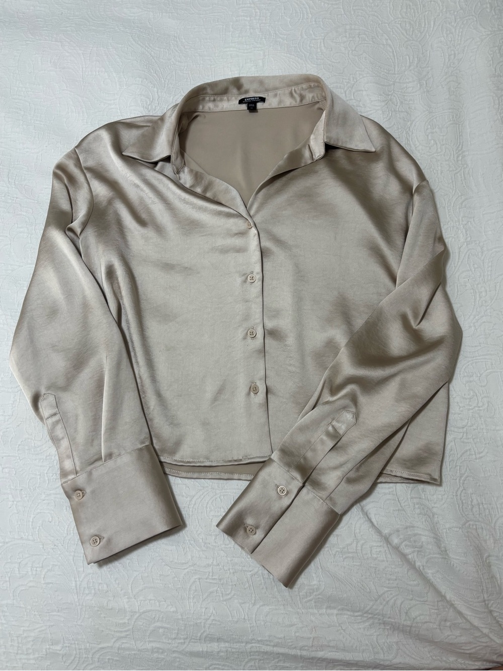 Express Satin Button-Down Shirt - Taupe